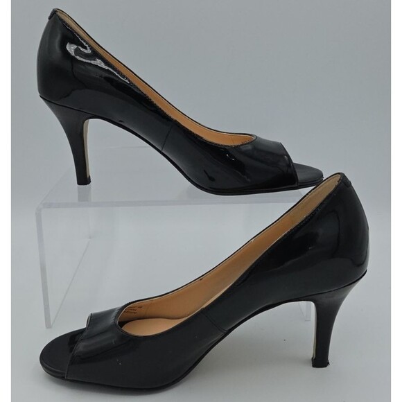 Cole Haan Black Patent Leather Peep Toe Pumps Slip On Heels size 6 - Picture 2 of 8